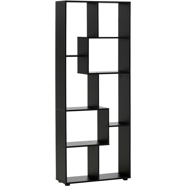 HOMCOM 8-Tier Bookshelf: Freestanding Melamine Display Unit, Anti-Tip Pads, Modern Black Grid Storage Stand Aosom UK