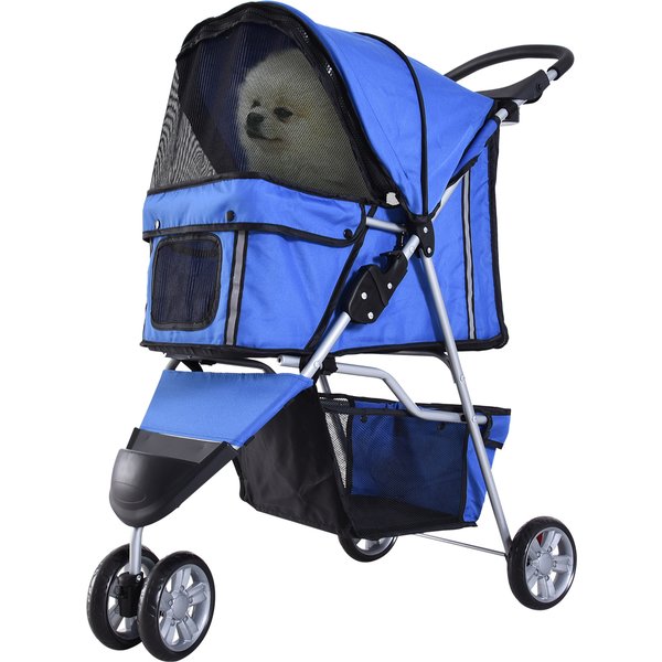Pawhut Poussette Buggy Chariot Pour Chien Chat Animaux Pliable Oxford ImperméAble 75L X 45L X 97Hcm Bleu-image