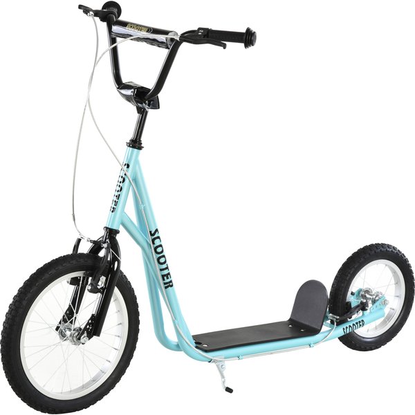 Homcom Trottinette Patinette Enfants Guidon RéGlable 2 Freins ContrôLéS Grandes Roues Pneumatiques Alliage D'aluminium Bleu-image
