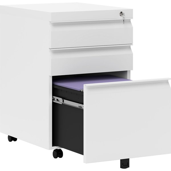 Vinsetto Wooden Cabinet Lockable File Cabinet Mobile Cabinet with 3 Drawers, Storage for Office Equipment, 60H x 39W x 48Dcm, White Aosom UK