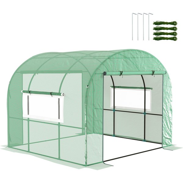 Outsunny 300 x 300cm Walk-In Polytunnel Greenhouse - Green | Aosom Ireland