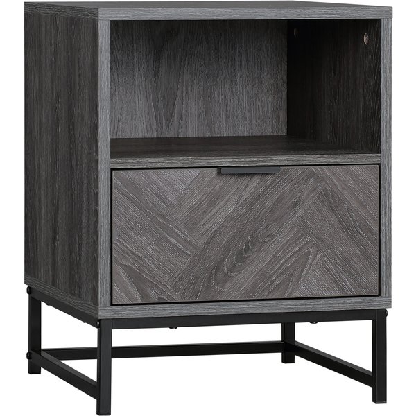 HOMCOM Bedside Table with Drawer and Shelf, Side End Table with Steel Legs for Living Room, Bedroom, Dark Grey | Aosom Ireland