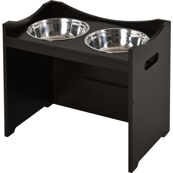 Pawhut Porte-Gamelles SuréLevé 2 Bols Inox Sur PièTement Mdf Brun Foncé 54X31X47Cm Pour Chiens/Chats Aosom France-image
