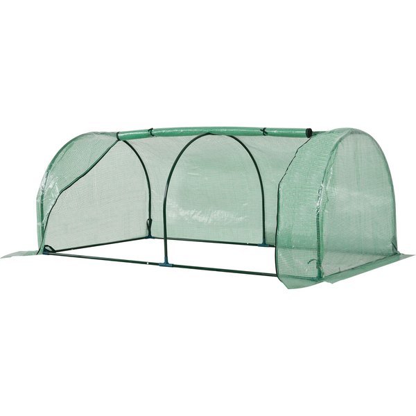 Outsunny Tunnel Greenhouse, Steel Frame Outdoor Grow House with PE Cover, Roll-up Door, Green, 200x100x80cm Aosom UK