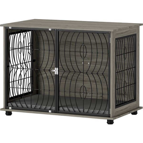 PawHut Hundekäfig für Zuhause, Hundehütte, Indoor Haustierkäfig mit Kissen, Hundehaus mit Fenster, Hundebox für große Hunde, Grau, 100 x 60 x 73,5 cm Aosom