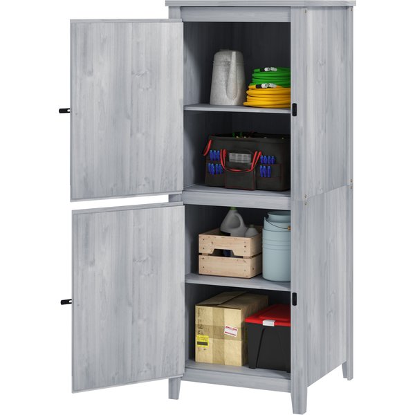 Outsunny Gartenschrank Holz, Geräteschuppen wetterfest Geräteschrank, 60x60x160cm, Gerätehaus mit Doppeltür, Ablagen, Abschließbar Werkzeugschrank Gartenschuppen für Garten, Terrasse, Hellgrau Aosom