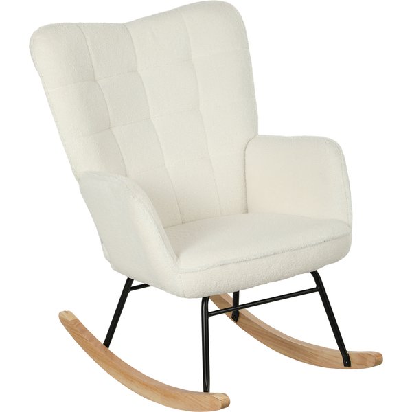 HOMCOM Rocking Chair in Fleece Look with Armrests, Ergonomic Armchair with Wooden Rockers, for Living Room, Bedroom, White | Aosom Ireland