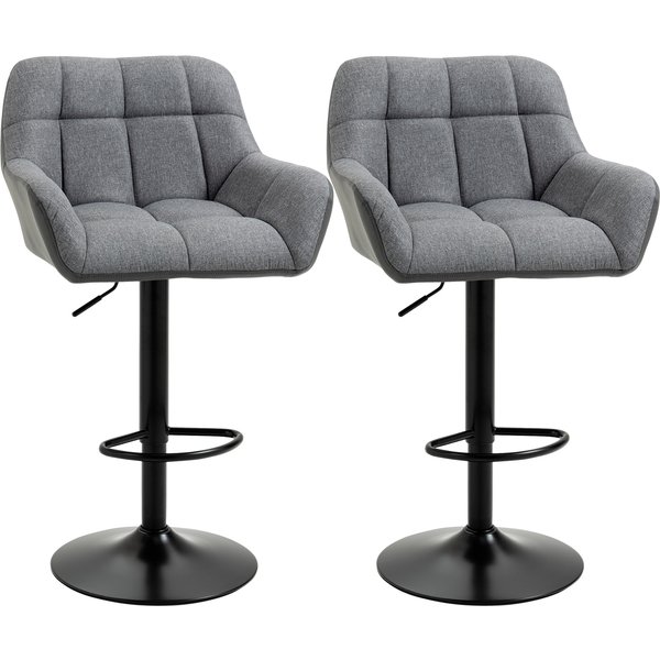 HOMCOM Bar Stool Set of 2 Retro Design Height-Adjustable Faux Leather Linen-Look Gray + Black | Aosom Ireland