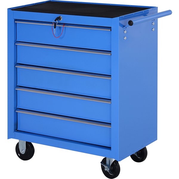 HOMCOM 5 Drawer Tool Chest on Wheels, Lockable Steel Tool Trolley with Side Handle for Workshop, Garage, Blue | Aosom Ireland