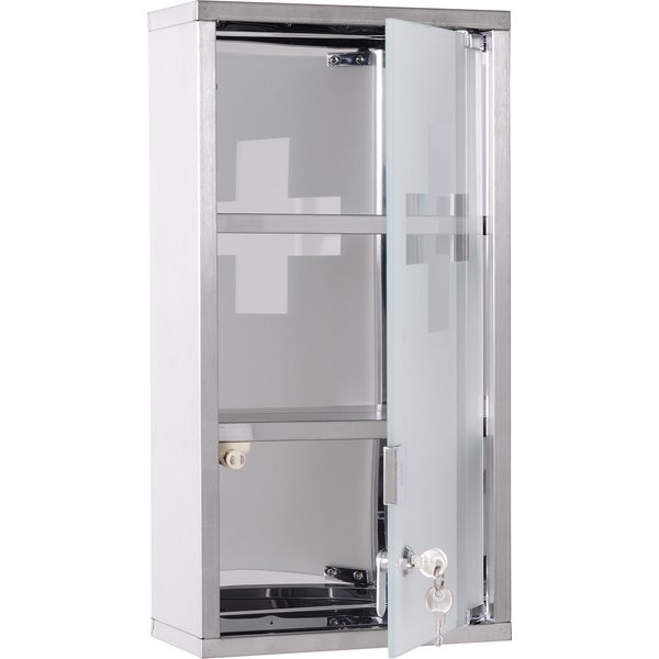 Homcom Armoire Murale Pharmacie 2 ÉTagèRes Verrouillable Inox Avec Porte En Verre 25X12X48Cm Aosom France-image