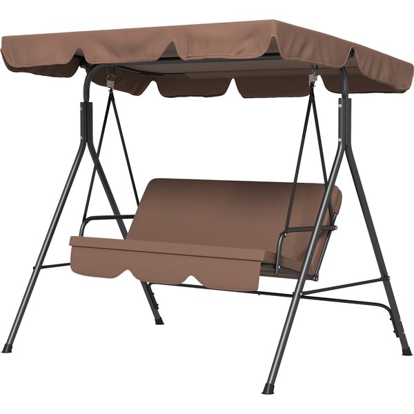 Outsunny Balancelle De Jardin 3 Places Toit Inclinaison RéGlable Coussins 172 X 110 X 153 Cm Acier Noir Polyester Marron-image