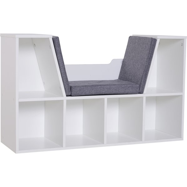 Homcom BibliothèQue Banc 2 En 1 Design Contemporain 6 Casiers 3 Coussins Fournis 102L X 30L X 61H Cm Blanc Gris Chiné-image