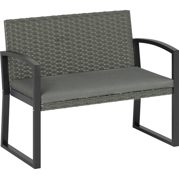 Outsunny Two-Seater Rattan Garden Bench - Grey/Black | Aosom Ireland