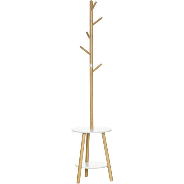 Homcom Porte-Manteaux Sur Pied 2 En 1 5 Crochets 2 éTagèRes Design Contemporain Cosy 39,5 X 39,5 X 171 Cm Coloris Bois Naturel-image