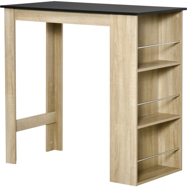 Homcom Table De Bar Table Haute De Cuisine Mange-Debout Comptoir - Dim. 112L X 57L X 106H Cm - 3 éTagèRes - Aspect ChêNe Clair Noir-image
