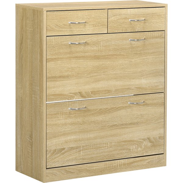 Homcom Meuble Range-Chaussures 2 Tiroirs 2 Portes ÉTagèRe RéGlable Naturel Aosom France-image
