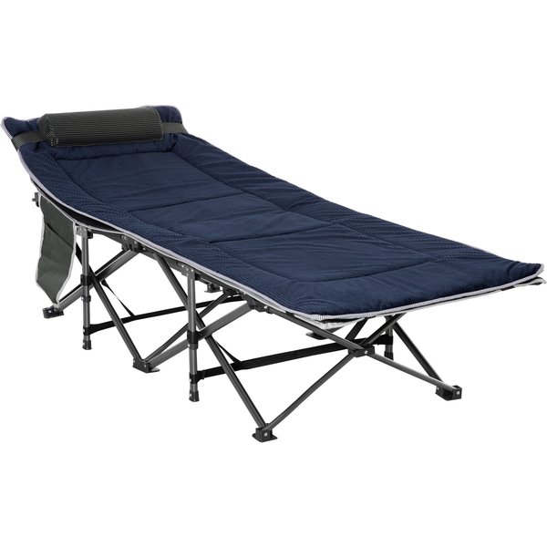 Outsunny Campingbett klappbar Feldbett Klappbett mit Kopfkissen Seitentasche Matratze Gästebett bis 150 kg belastbar Reisen Outdoor Oxford Dunkelblau+Grau 188 x 64,5 x 53 cm Aosom