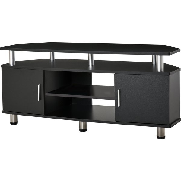 Homcom Meuble Banc Tv Design Contemporain Multi-Rangements : 2 Portes Niche Centrale éTagèRe Grand Plateau 120L X 40L X 52H Cm Noir Chromé-image