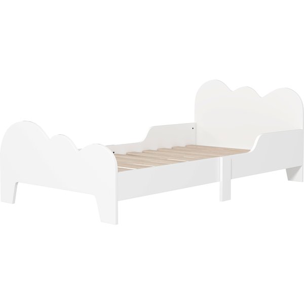 AIYAPLAY Kinderbett Bodenbett 70x140 cm mit Sicherheitsbarriere, Lattenrost inklusive und Wolken-Dekorationen, Bettrahmen für Jungen und Mädchen von 3 bis 8 Jahren - Weiß Aosom