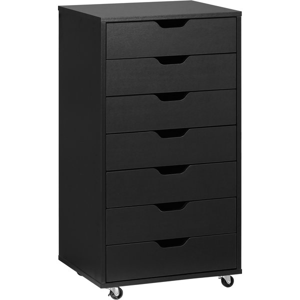 Vinsetto Bürocontainer auf Rollen, Büromöbel Aufbewahrung auf Rollen mit 7 Schubladen - Organizer für Dokumente, A4-Format oder Briefe, Maße 47,5l x 39,5p x 90h cm, Schwarz Aosom