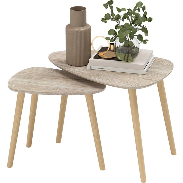 HOMCOM Set mit 2 skandinavischen Design-Nesttischen, Holzbeine und Holzplatte, naturbelassenes Aussehen Aosom