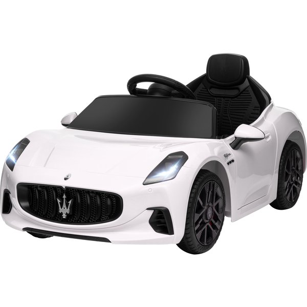 AIYAPLAY Elektrisches Kinderfahrzeug mit Maserati Gran Turismo Folgore Lizenz, 12V Elektroauto mit 2,4G Fernbedienung, LED-Scheinwerfern, Musik, Hupe, MP3, Auto für Kinder von 3 bis 5 Jahren, weiß Aosom