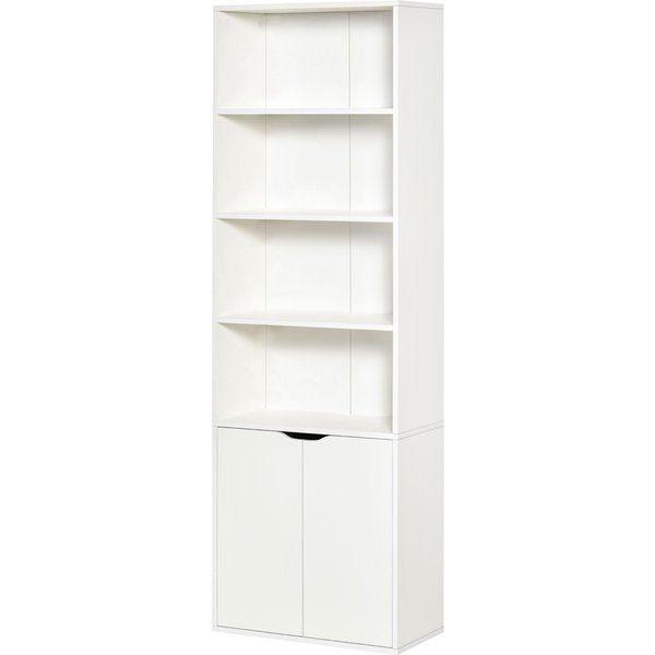 HOMCOM Bücherregal Aufbewahrungsregal Bücherschrank mit 4 offenen Fächern und 2 Türen, Regal für Wohnzimmer, Schlafzimmer, Büro, 59 x 29 x 180 cm, weiß Aosom