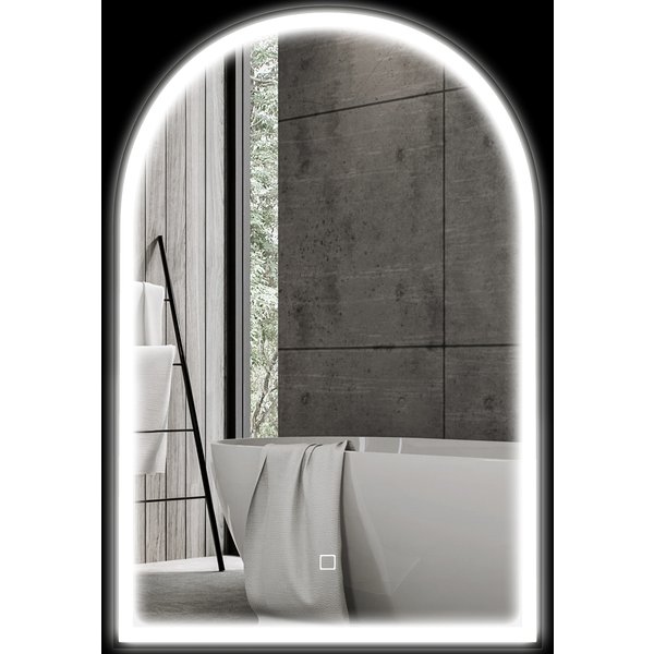 HOMCOM Badezimmerspiegel 90 x 60 cm, Bogen-Wandspiegel, Badezimmerspiegel mit LED-Beleuchtung, 3 einstellbare Lichtfarben, Antibeschlag, Speicher, Touchschalter, Aluminiumrahmen - Schwarz Aosom