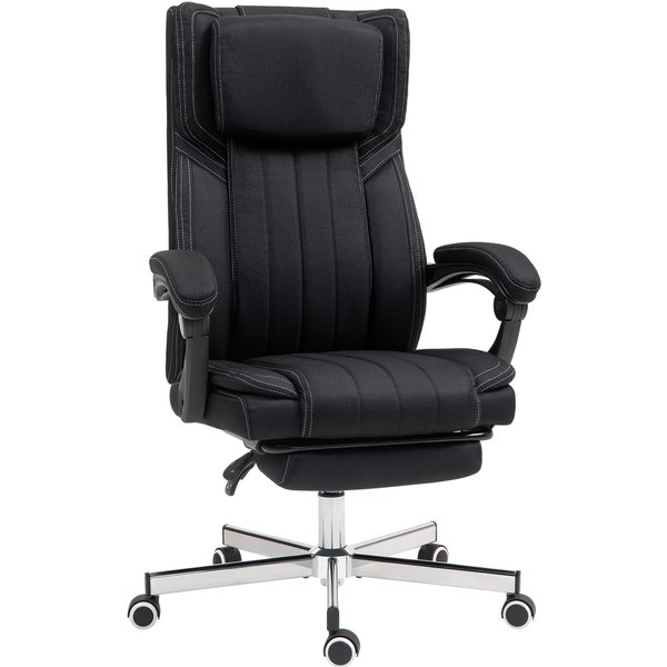 Vinsetto Bürostuhl ergonomischer Bürositz mit verstellbarem Höhe Neigungswinkel Armlehnen Fußhocker und Kopfstütze Drehbarer Bürositz mit Rollen 65x61x105-113cm schwarz Aosom