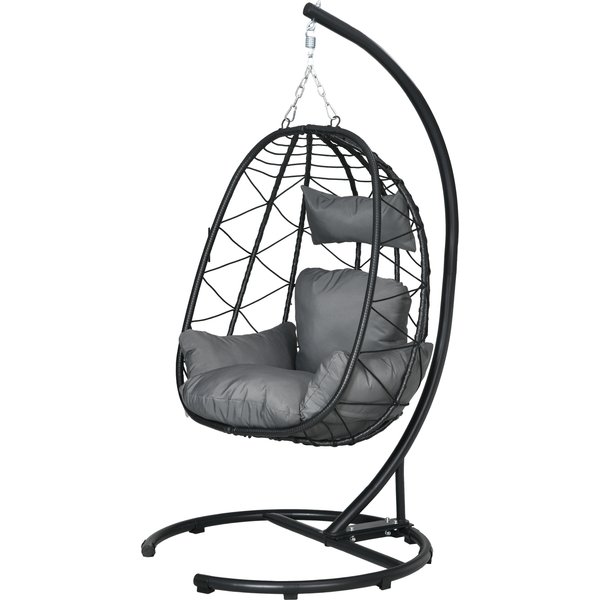 Outsunny Fauteuil Suspendu ExtéRieur Fauteuil Suspendu Egg Chair, RéSistant Aux IntempéRies, Incl. Coussin, 102 Cm X 102 Cm X 195 Cm, Gris Foncé-image