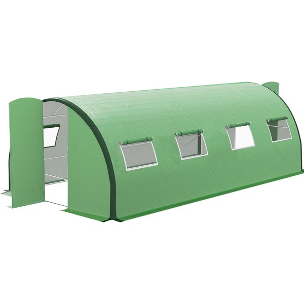 Outsunny Garten Gewächshaus Tunnel, Tunnelgewächshaus 18 m², mit 8 Fenstern und 2 Gelenktüren, PE-Plane, Struktur aus verzinktem Eisen, 6 x 3 x 2 m, grün Aosom