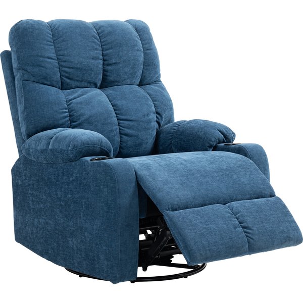 Homcom Fauteuil Relaxant Avec Repose-Pieds, Fauteuil Inclinable, Pivotant, Jusqu'à 150 Kg, Cadre En Acier, 88X96X108Cm, Bleu Foncé-image