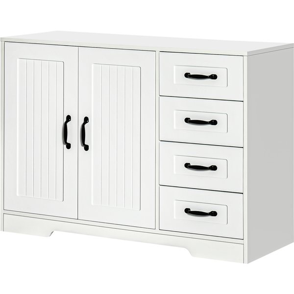 Homcom Buffet Commode Armoire, Style Moderne, 4 Tiroirs, 1 Armoire, 105 Cm X 40 Cm X 76 Cm, Blanc-image