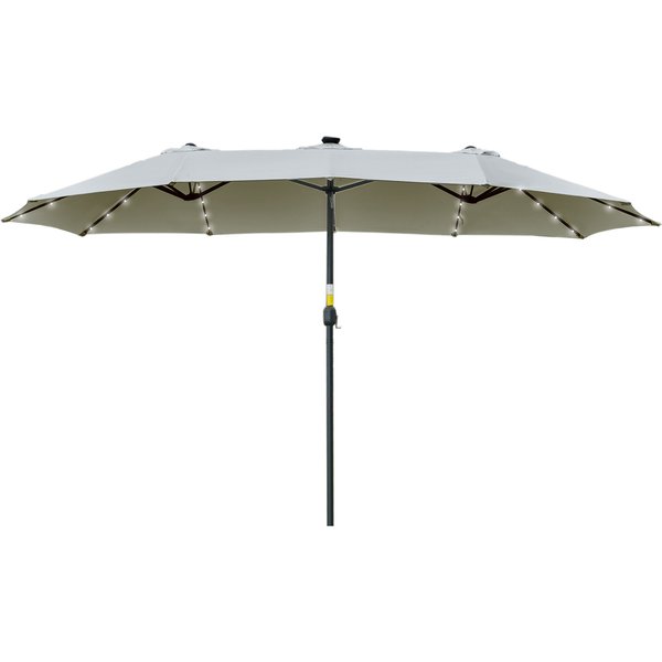 Outsunny Parasol Avec Led Solaire 4,5M Parasol Double Jardin Parasol De Marché Parasol De Terrasse Ovale Gris Clair + Noir-image