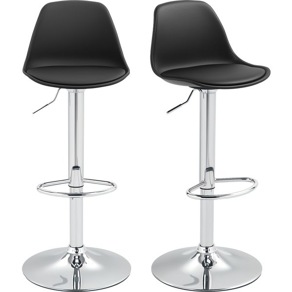 Homcom Ensemble De 2 Tabourets De Bar, Chaises De Bar, Chaises Pivotantes Avec Dossier, RéGlables En Hauteur, Capacité De Charge 120 Kg, 42 X 38 X 82-104 Cm, Noir-image