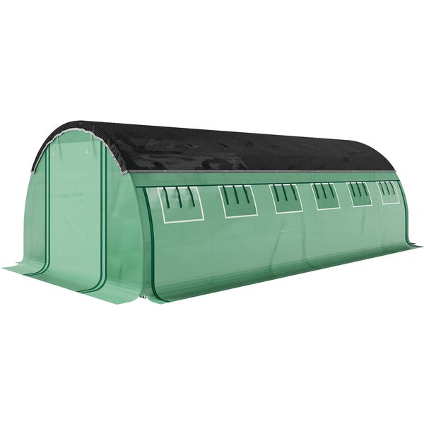 Outsunny Serre Tunnel En Film Plastique De 6 X 3 X 2 M Avec Filet Pare-Soleil, Parois LatéRales Enroulables, Couverture En Plastique, Cadre En Acier, Vert-image