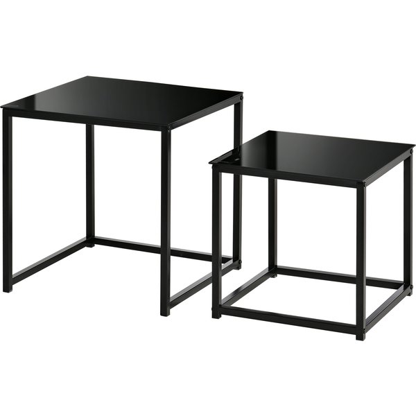 Homcom Ensemble De 2 Tables D'appoint, Design Moderne, Empilable, Table En Verre, Noir-image