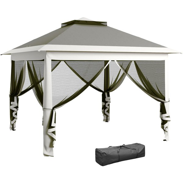 Outsunny Gazebo Pop Up with Sides, Waterproof Canopy Tent with Double Roof and Carry Bag for Patio Garden, Dark Grey | Aosom Ireland