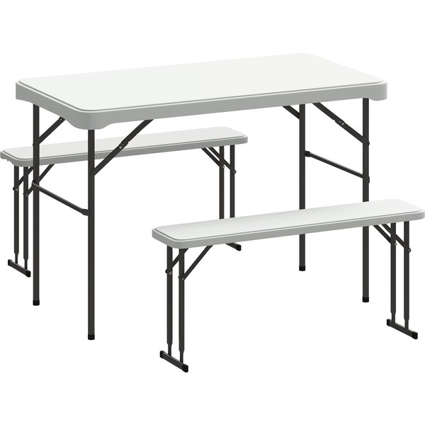 Outsunny Ensemble Table Pliante Et Bancs De Pique-Nique 113 Cm Avec PoignéEs De Transport, Table Et Banc Pliable Gris Clair-image