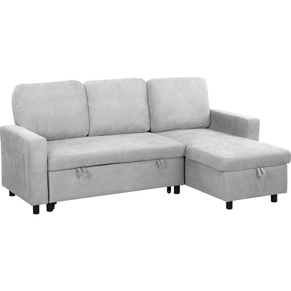 HOMCOM Pull Out Sofa Bed with Storage, 4 Seater Sofa Bed with Reversible Chaise and Side Pockets, Scratch Anti, Light Grey Aosom UK
