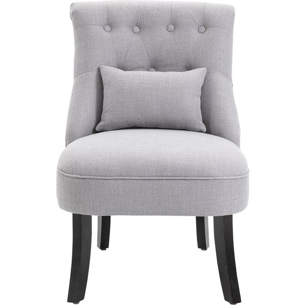 Homcom Fauteuil Relax, Fauteuil Avec Coussin Lombaire, Fauteuil De Salon En Tissu Aspect Lin, Pieds En Bois, Pour Salon, Chambre, 52,5 X 69 X 77 Cm, Gris-image
