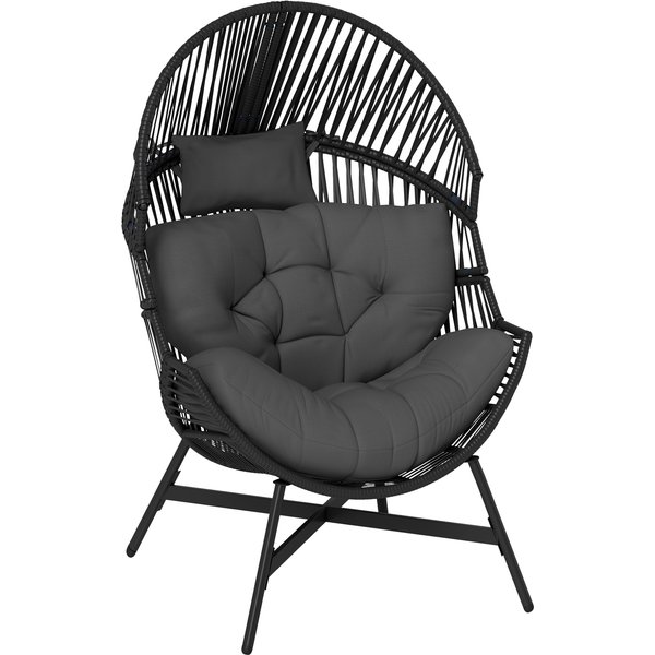 Outsunny Standing Rattan Egg Chair Outdoor, Oversized Wicker Garden Egg Chair with Thick Tufted Cushion, Headrest, Steel Frame, Charcoal Grey| Aosom Ireland