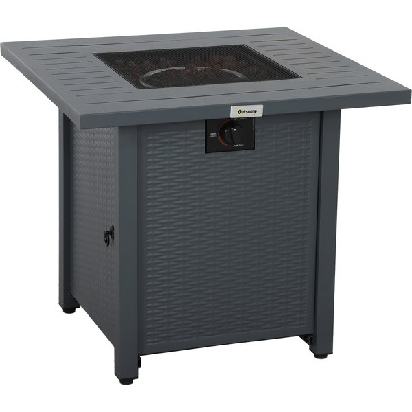 Outsunny Rattan-style Propane Gas Fire Pit Table with 40,000 BTU Burner, Square Smokeless Firepit Patio Heater with Thermocouple, Lava Rocks, Grey | Aosom Ireland