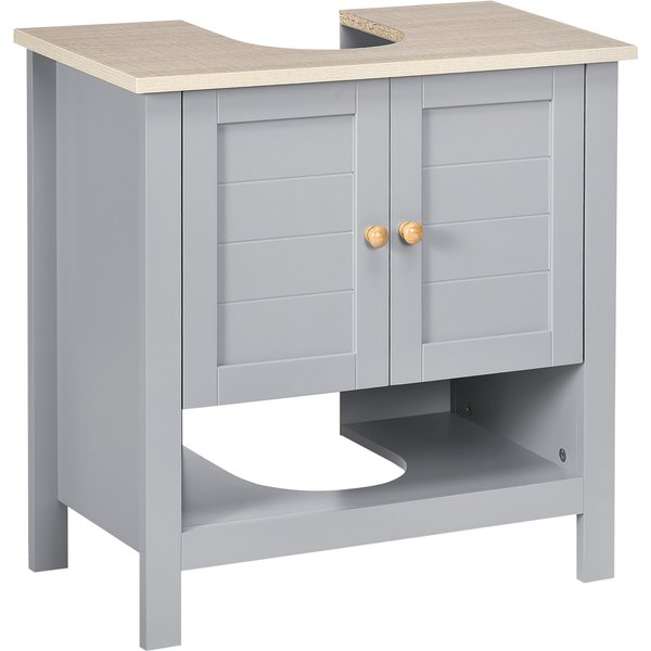 Kleankin Bathroom Vanity Unit Under Sink Cabinet, Pedestal Design, Storage Cupboard with Adjustable Shelf, Grey. Aosom UK