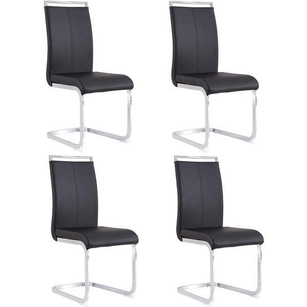 Ensemble De 4 Chaises De Salle à Manger Modernes, Structure En MéTal Chromé, Rembourrage Doux Avec RevêTement En Similicuir, 43×54×100 Cm, Noir-image