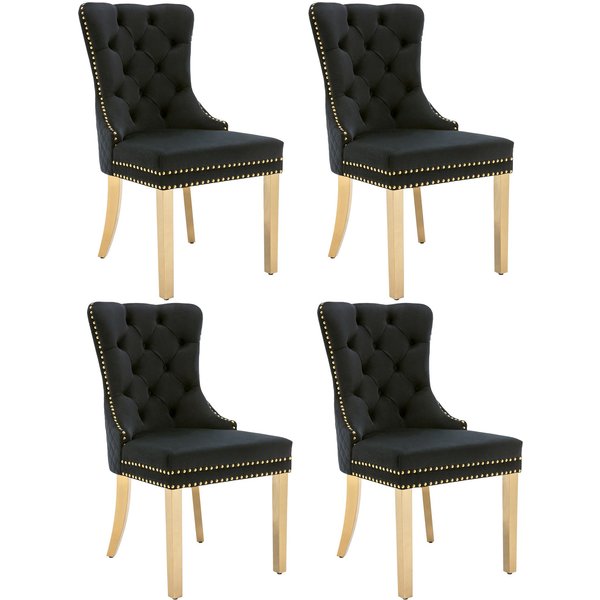 Esszimmerstühle, 4 er Set Schwarze Samtesszimmerstühle mit runden Zugringen, Luxussamtstühle für Wohnzimmer, 51.5 × 65.5 × 95 cm Aosom.de