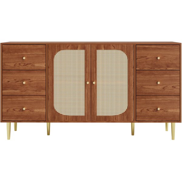 Rattan-Sideboard mit Schubladen, eleganter Aufbewahrungsschrank, 160×40×90 cm, Braun