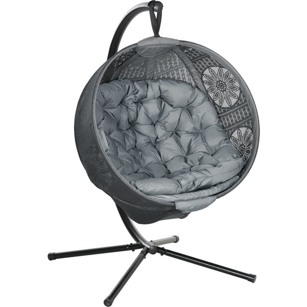 Outsunny Round Egg Basket Chair, with Steel Stand, Charcoal Grey | Aosom Ireland