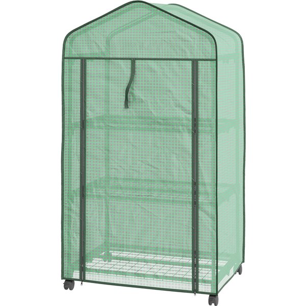Outsunny Garten-Gewächshaus PE mit 3 Ebenen Regalen, Balkon-Gewächshaus, verstärkte 140 g/m² Abdeckung, Stahlrahmen, aufrollbares Reißverschlusstor, für Gemüse Pflanzen Blumen, 69x49x130cm, grün Aosom