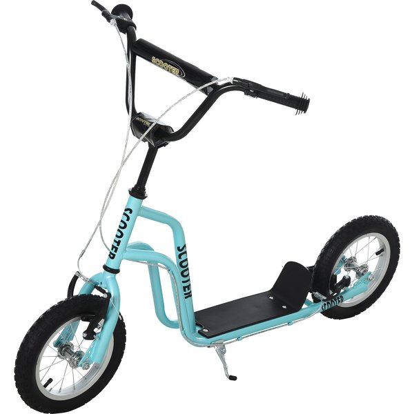 Homcom Trottinette Enfant Guidon RéGlable Scooter Patinette Ville Enfant Rouleau Kickboard Avec Pneus Gonflables 12 Pouces à Partir De 5 Ans Bleu 120 X 58 X 75-80 Cm-image